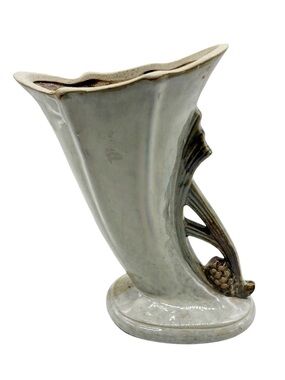 Vintage Cornucopia Vase Marble Gray Pottery Pinecone Motif 1940 / 1950